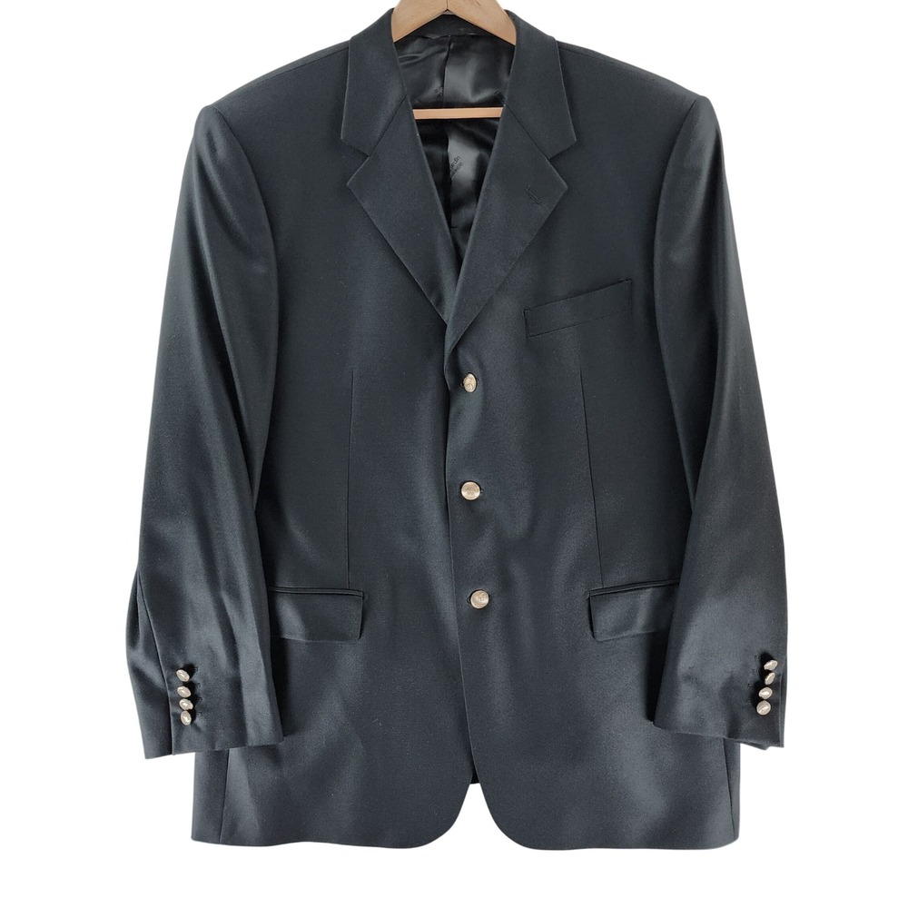 Pierre Cardin Mens Blazer 56R Black 100% Cashmere Adolfo Vieri Gold Buttons
